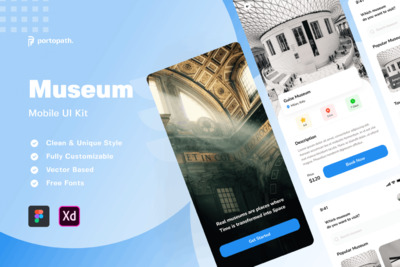博物馆 App UI Kit (XD,FIG)