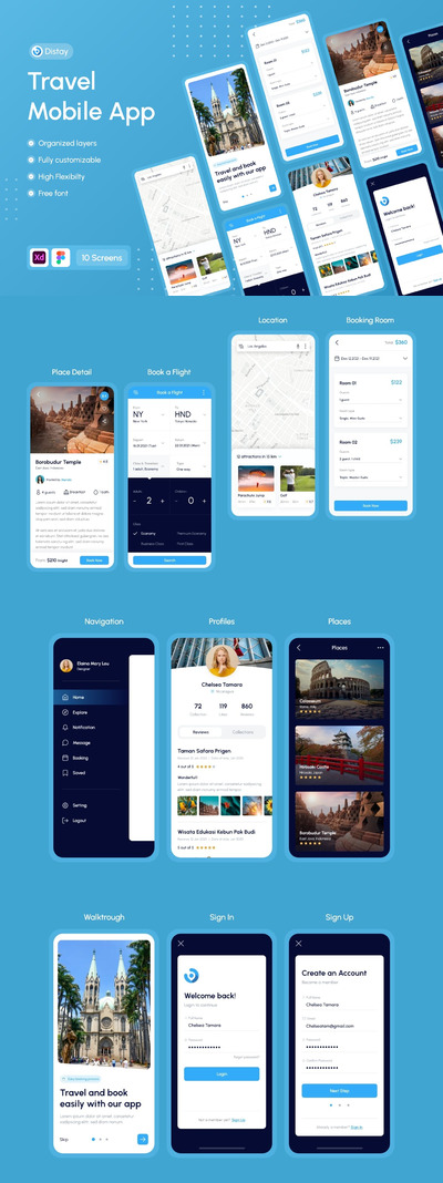 旅游旅行 App UI Kit (FIG,XD)