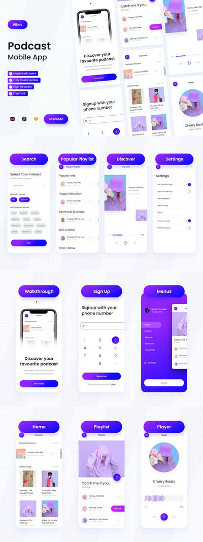 播客媒体 App UI Kit (FIG,SKETCH,XD)