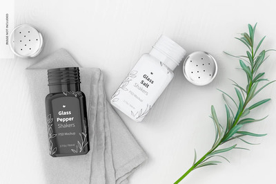 玻璃盐和胡椒瓶设计俯视图样机[psd]