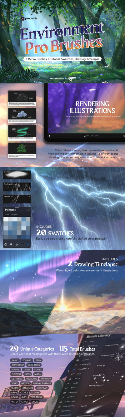 完整的大自然环境Procreate笔刷集合 (brushset)