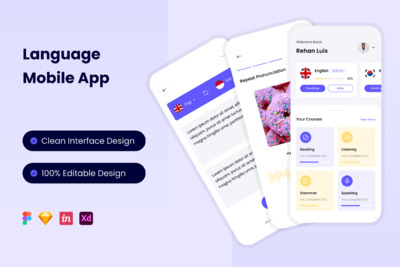 外语语言学习APP UI KIT (FIG,SKETCH,XD)