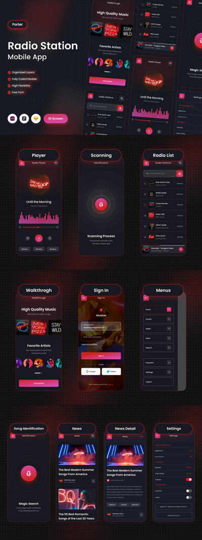 无线电台音频APP UI KIT (FIG,SKETCH,XD)