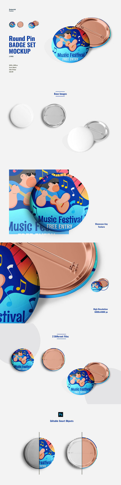 光泽圆形别针徽章设计样机 (psd)