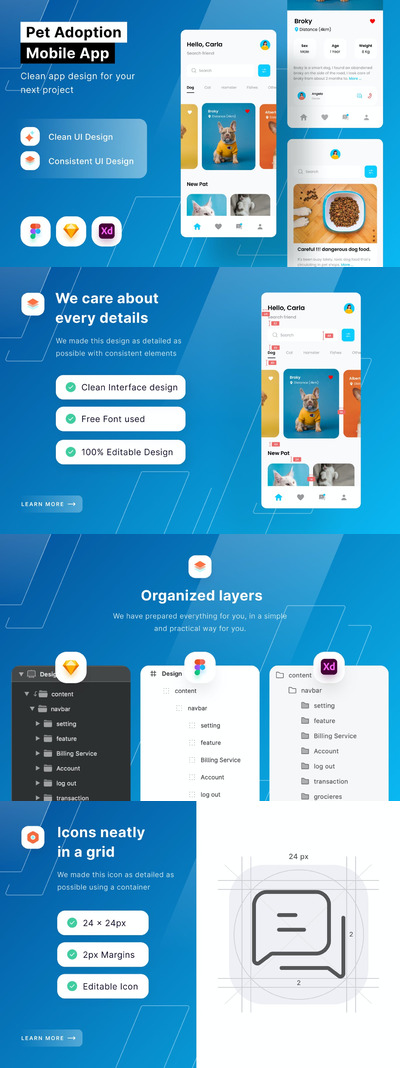 宠物收养服务APP UI KIT (FIG,SKETCH,XD)