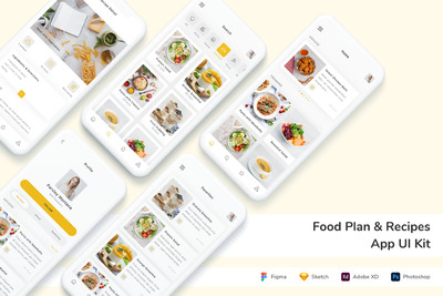 美食计划与食谱App UI Kit (FIG,PSD,SKETCH,XD)