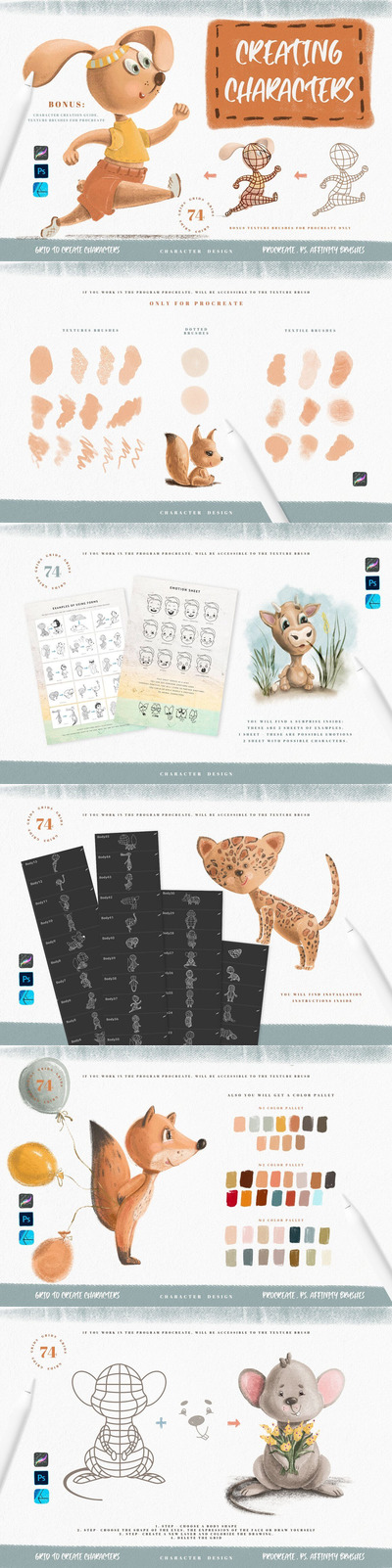 可爱网格动物形状笔刷素材 (brushset,abr)