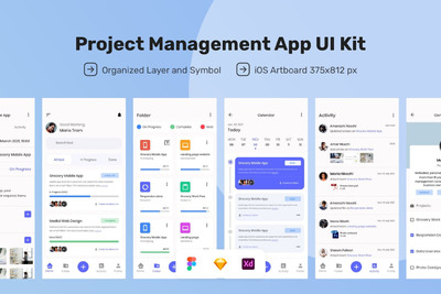项目管理APP UI KIT (FIG,SKETCH,XD)