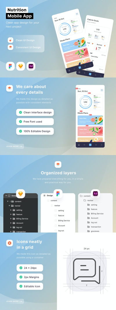 营养管理 APP UI KIT (FIG,SKETCH,XD)