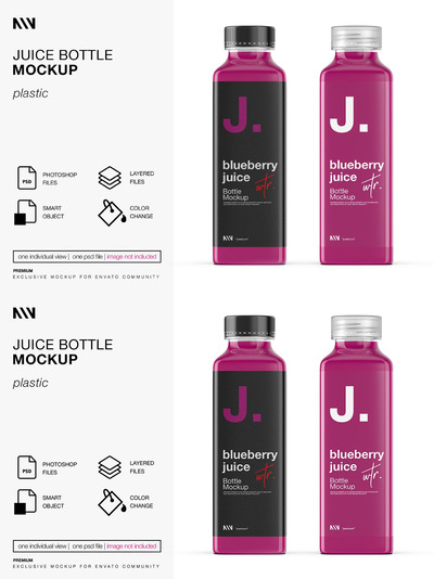 蓝莓果汁瓶包装设计样机 (PSD)