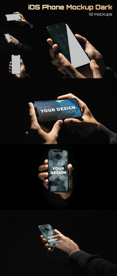 暗黑场景iOS苹果手机样机 (PSD)