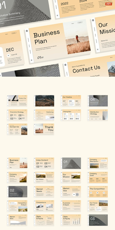 干净渐变浅橙色现代商业计划书PPT (PPTX,PPT)