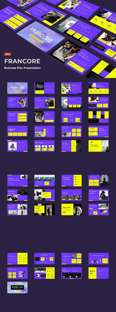 创意蓝黄现代企业简介PPT模版 (PPTX,PPT)