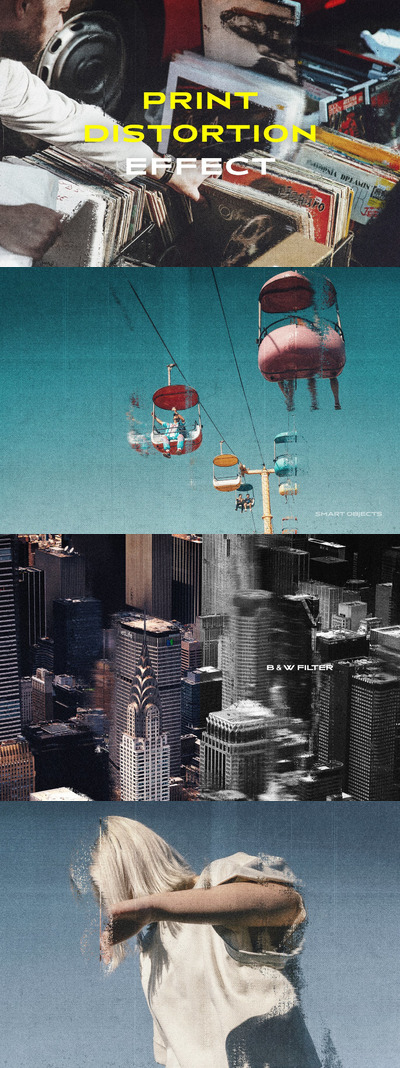 高品质的时尚高端抽象复古质感打印失真效果photoshop动作图层样式-PSD