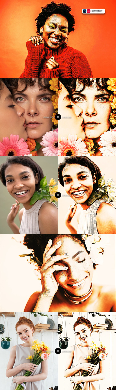 高品质的时尚高端逼真质感手绘油画质感Photoshop动作预设