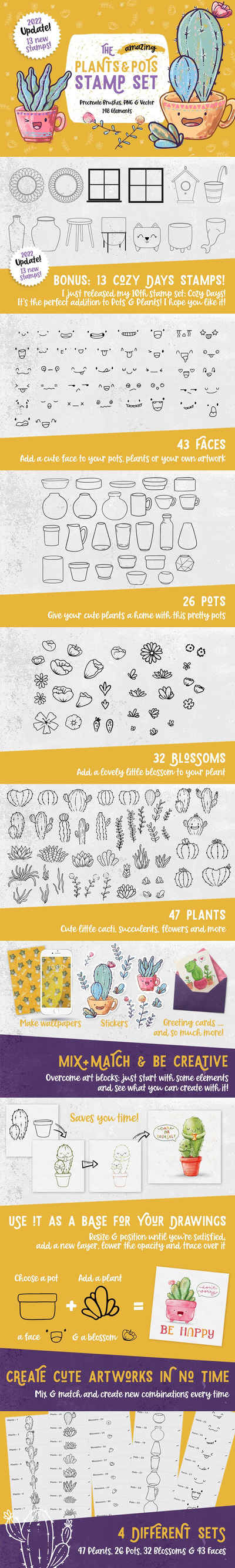 植物和盆栽图案Procreate笔刷素材 (brushset,ai,eps)