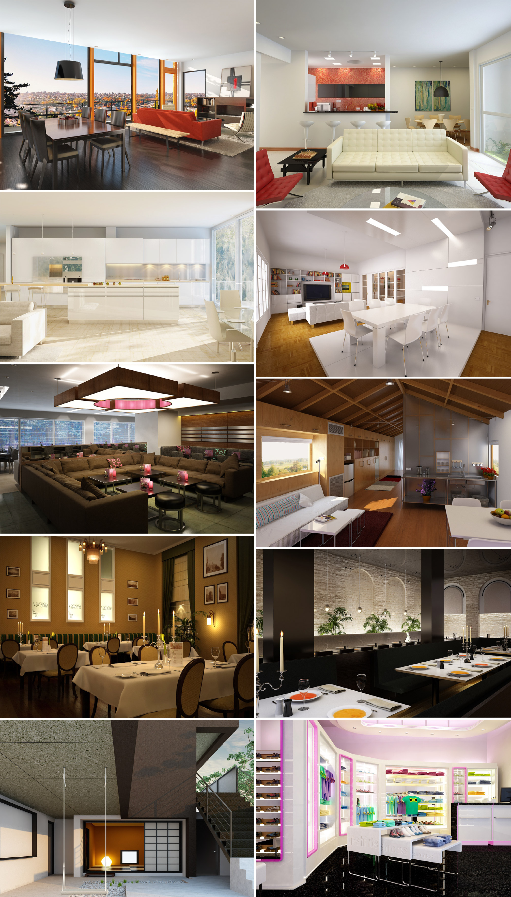 10组餐厅公寓客厅服装店等室内场景3D模型合集（MAX）