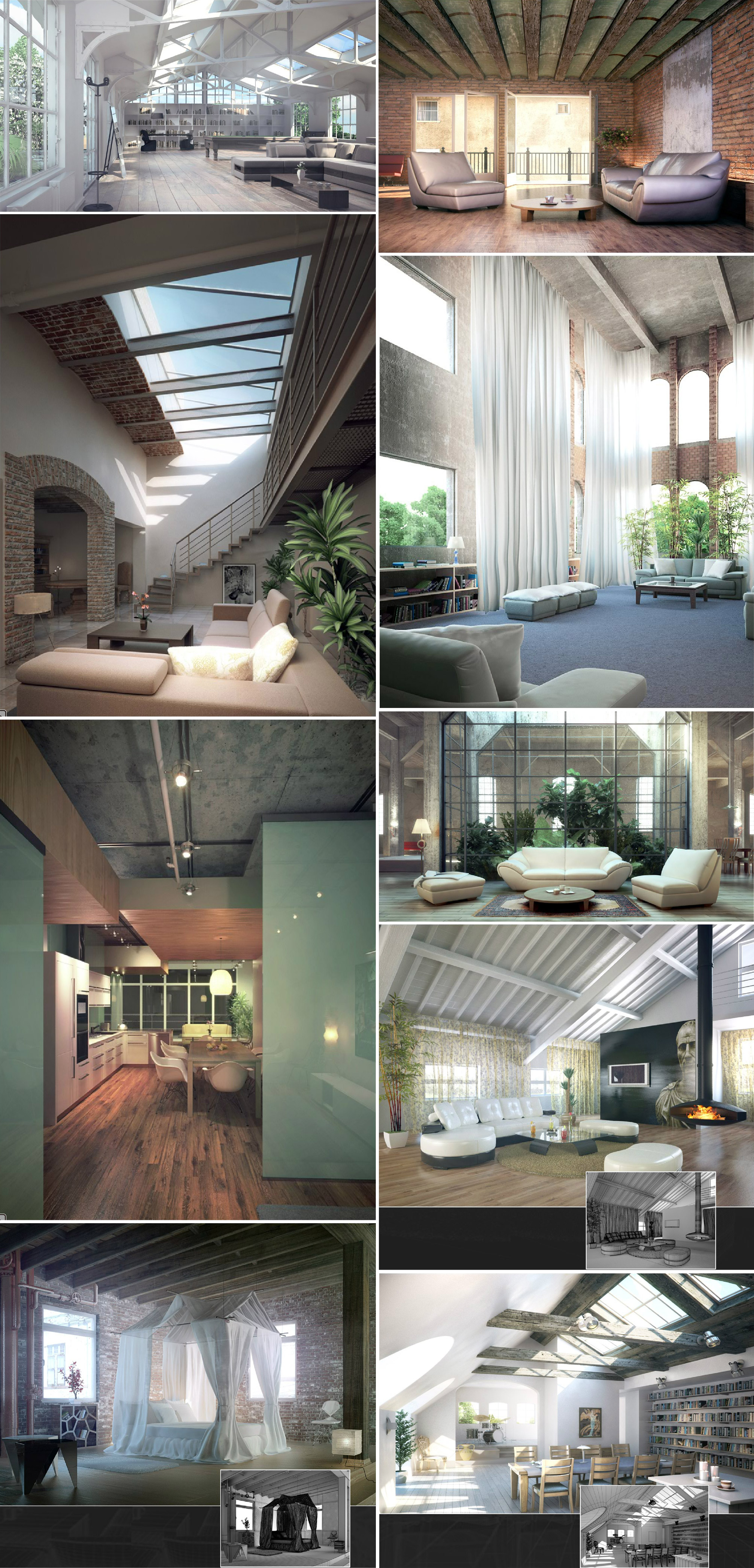 10组大型建筑室内场景客厅场景3D模型合集（MAX）