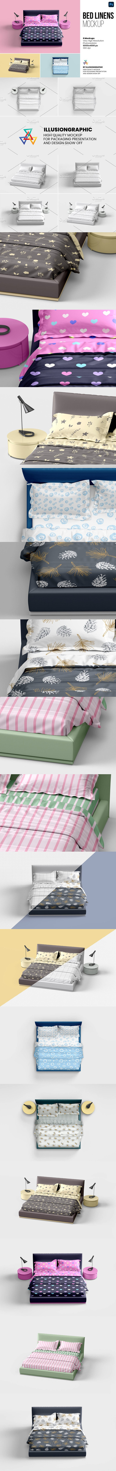 床上用品床单图案设计展示样机模板 (psd)