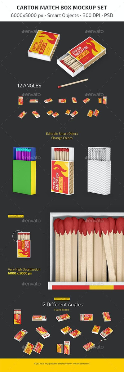 纸盒火柴盒设计样机套装 (psd)