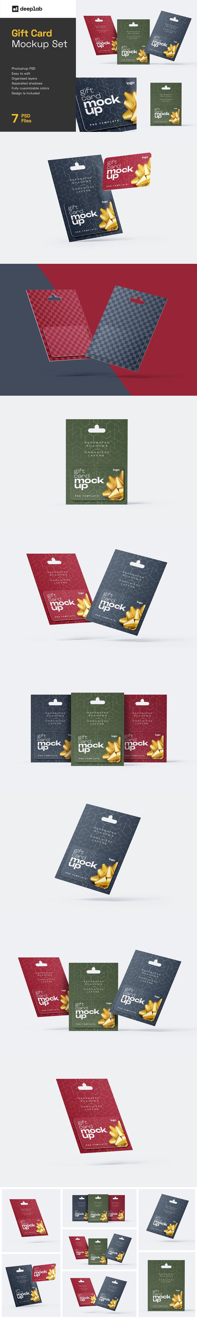 优惠礼品卡品牌设计样机套装 (psd)