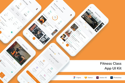 健身课程 App UI Kit (FIG,PSD,SKETCH,XD)