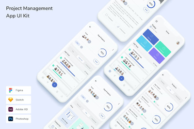 项目管理应用 App UI Kit (FIG,PSD,SKETCH,XD)
