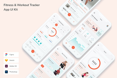 健身与训练跟踪器 App UI Kit (FIG,PSD,SKETCH,XD)