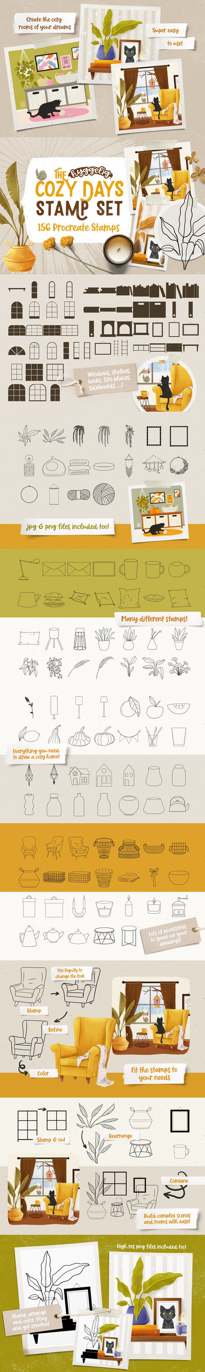 家具元素Procreate图章笔刷素材 (brushset)