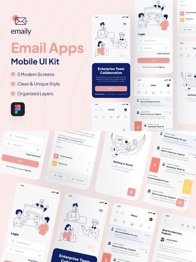 手机电子邮件管理APP UI KIT (FIG)