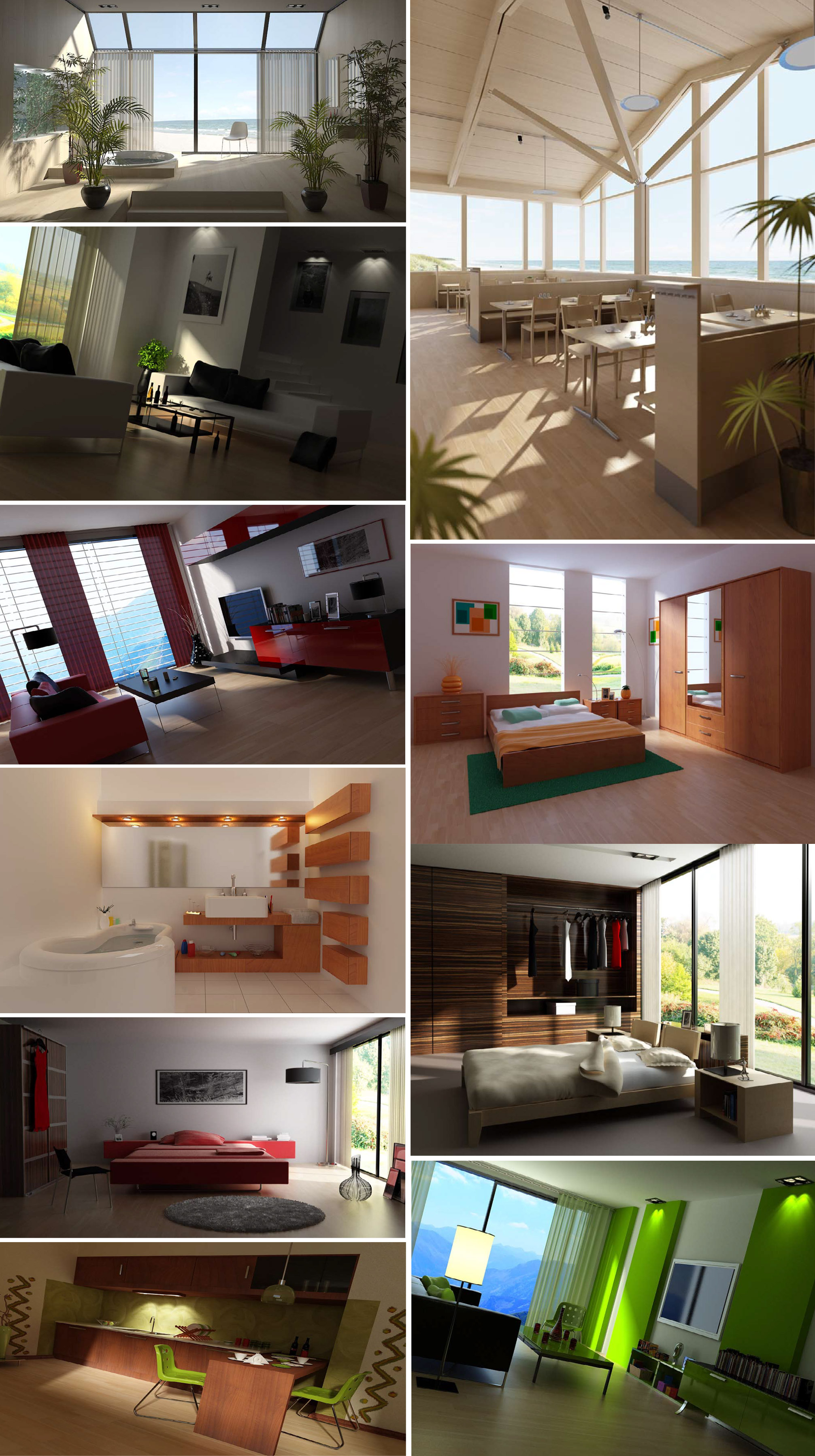 10组有阳光照射的餐厅客厅卧室浴室等室内场景3D模型合集（MAX）