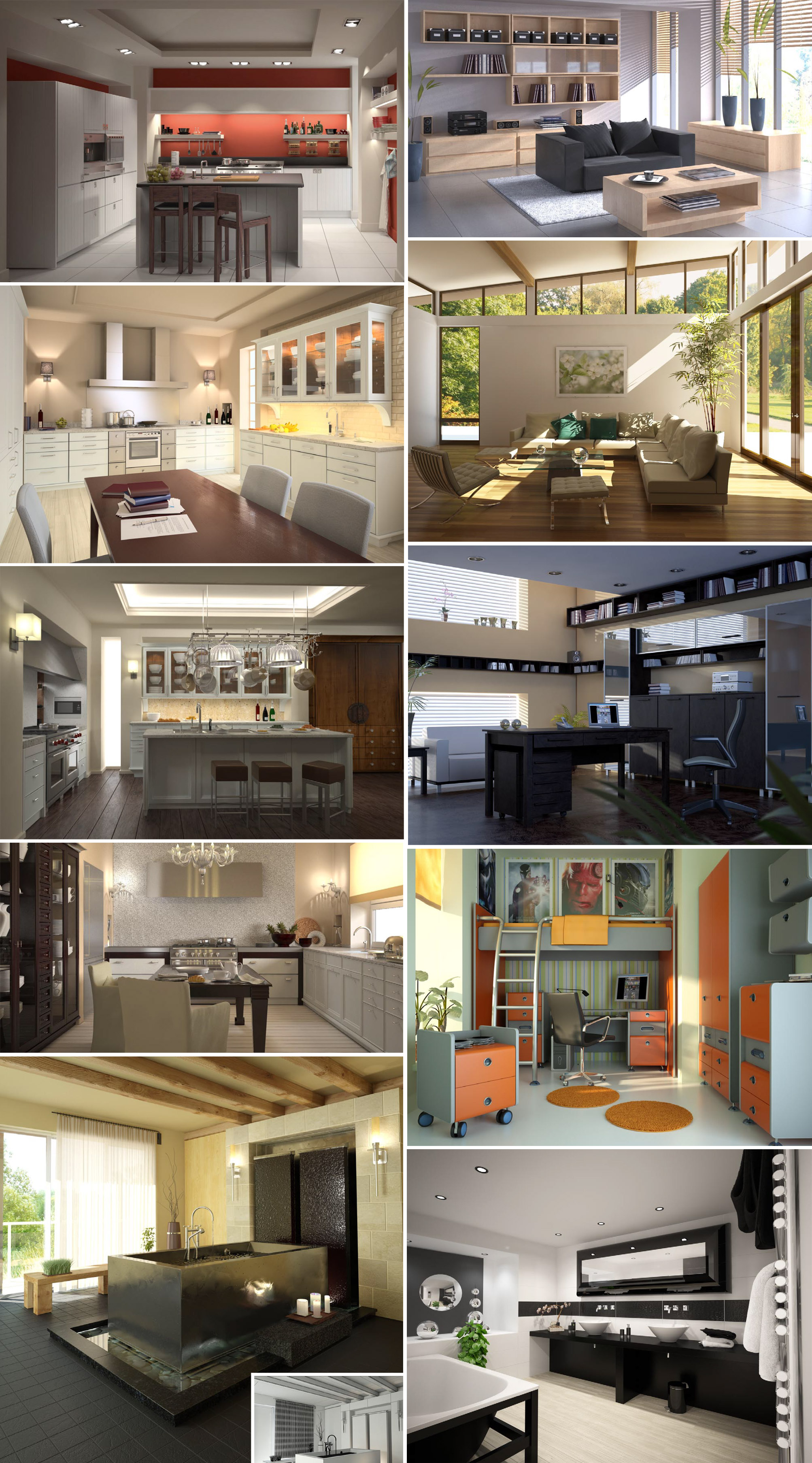10组客厅厨房书房浴室内部场景3D模型合集（MAX）