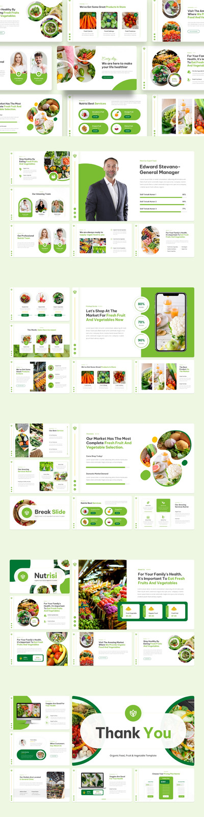 时尚高端清新有机食品绿色健康食品水果蔬菜powerpoint幻灯片演示模板（pptx）