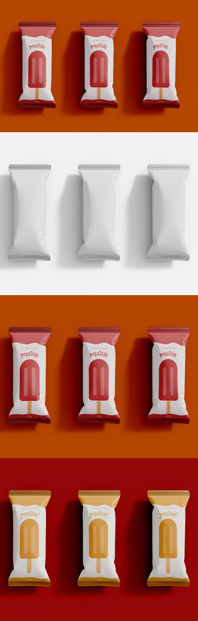 冰淇淋冰棒包装设计正视图样机模板 (PSD)