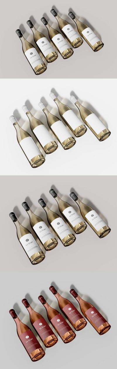 玻璃酒瓶品牌标签设计样机 (PSD)