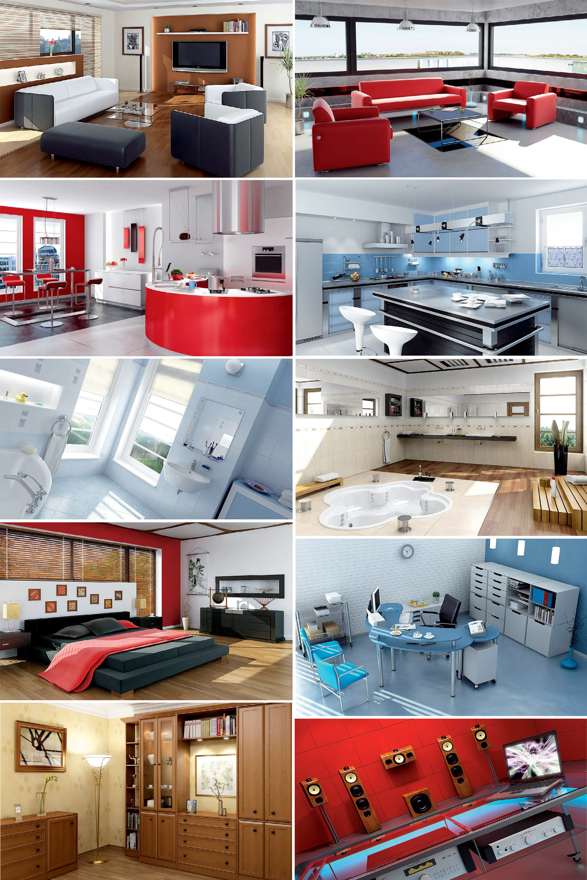 10组客厅厨房浴室办公室等室内场景3D模型合集（MAX）