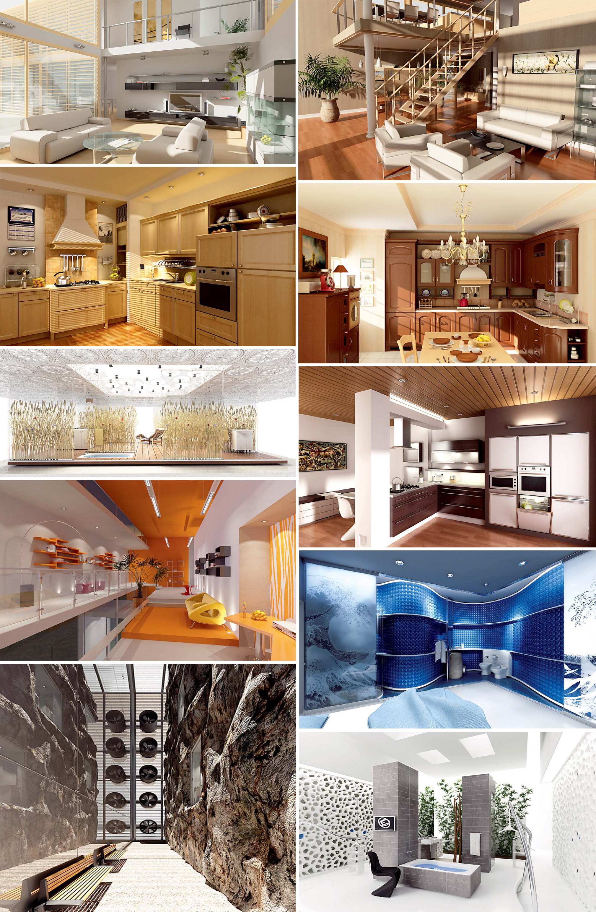 10组有阳光照射的客厅厨房浴室等室内场景3D模型合集（MAX）