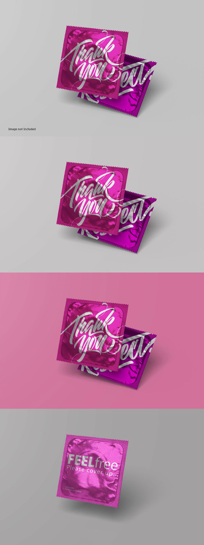 避孕套包装标签设计样机模板 (PSD)