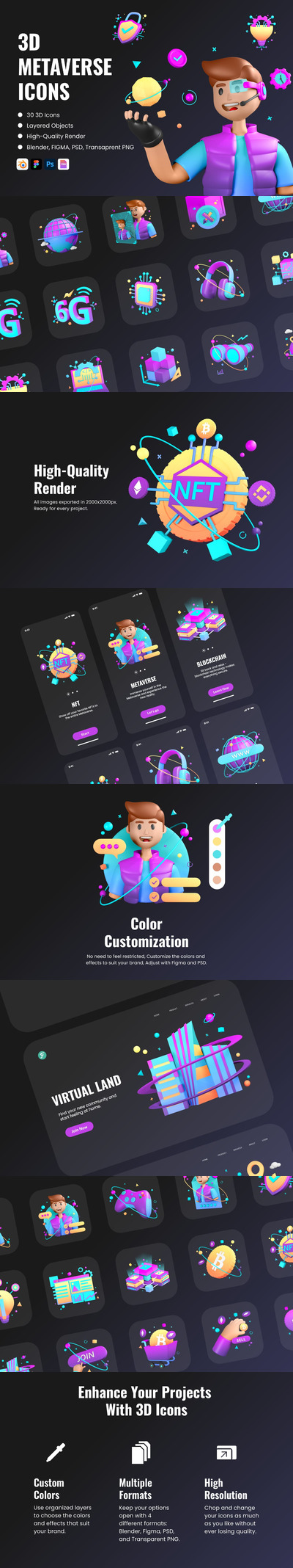 Blender打造元宇宙创意3D图标下载（blend,PSD,FIG）