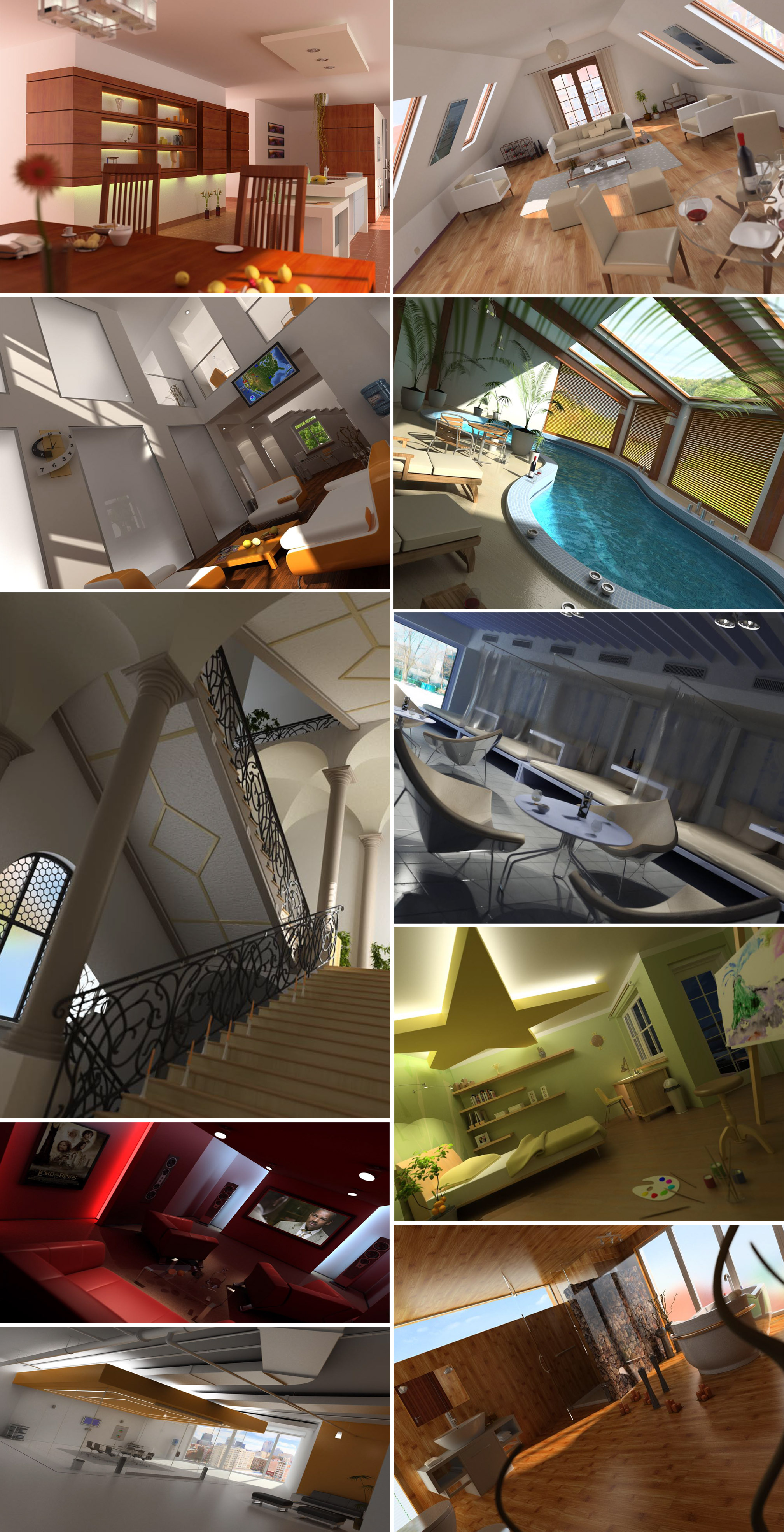 10组客厅卧室浴室游泳池等室内场景3D模型合集（MAX）