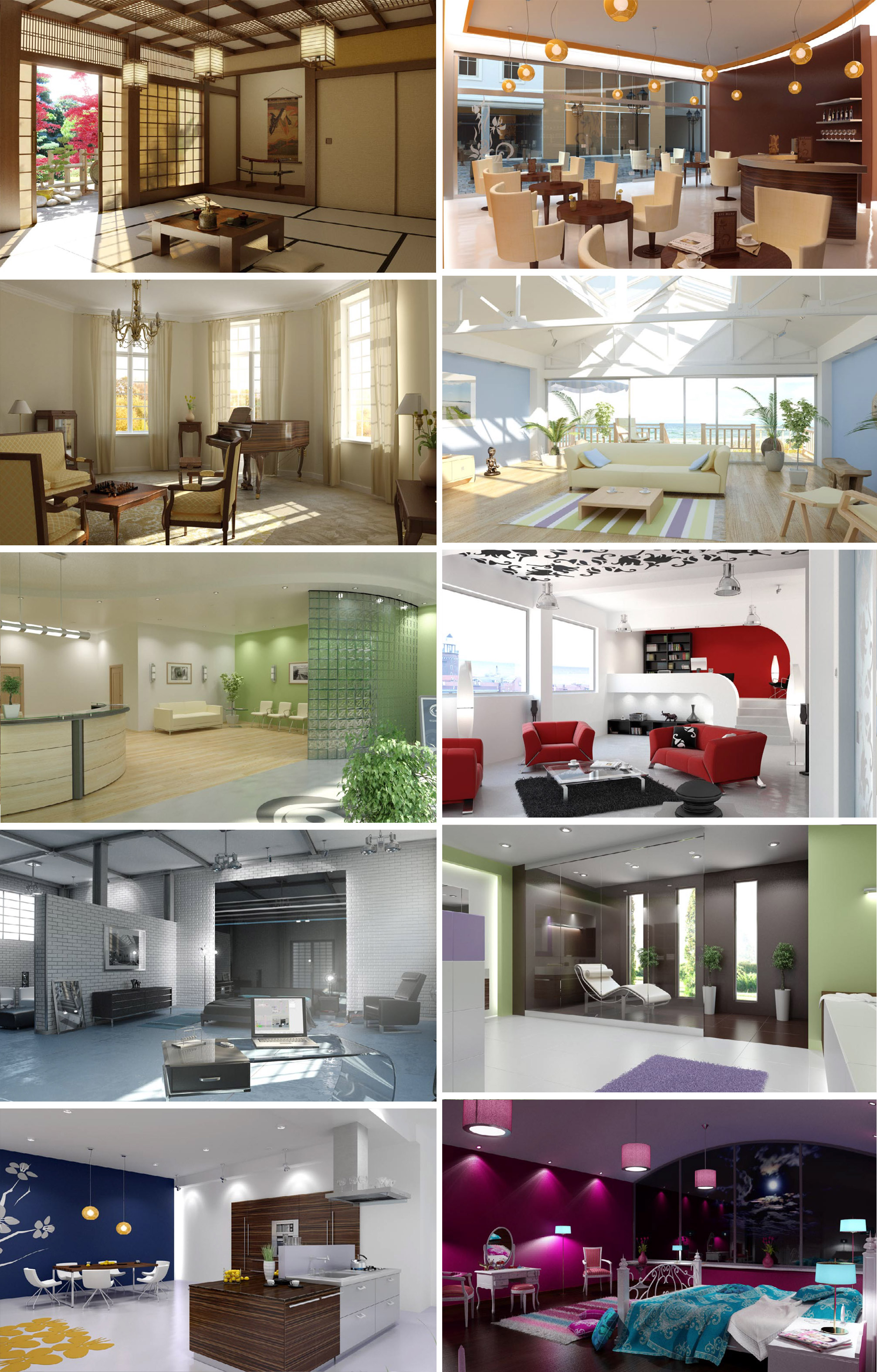 10组餐厅办公室客厅卧室厨房浴室等室内场景3D模型合集（MAX）