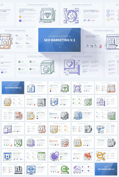 SEO市场营销信息图表PPT图形元素模版 (PPTX,PDF)