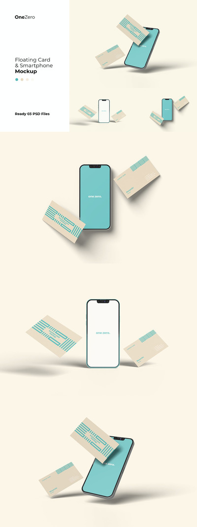 浮动卡片和智能iPhone手机样机 (PSD)
