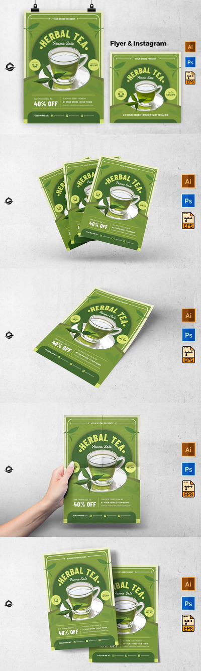 凉茶促销传单海报模版（AI,EPS,PSD）