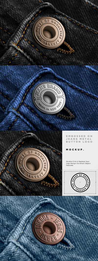 牛仔裤纽扣标志Logo样机 (PSD)