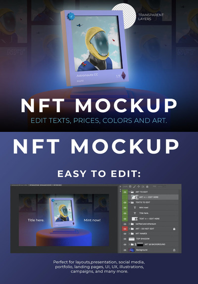 NFT工作室场景卡片作品展示样机 (PSD)