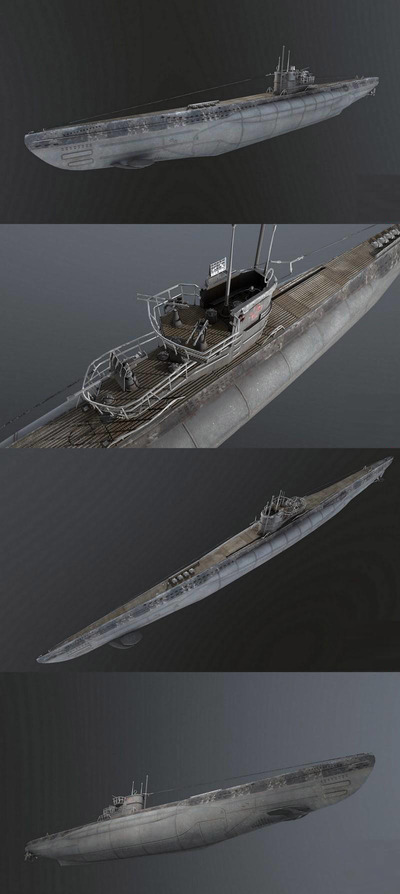 Type 7C U-995号潜水艇3D模型（OBJ,FBX,MAX）