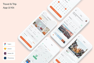 旅行旅游 App UI Kit (FIG,PSD,SKETCH,XD)