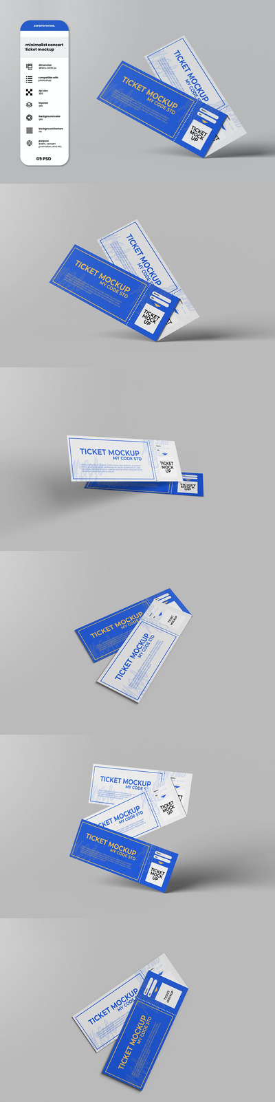极简主义音乐会门票设计样机 (PSD)