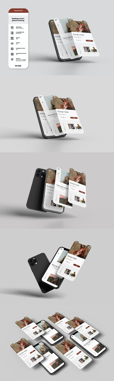 浮动智能手机屏幕页面样机 (PSD)